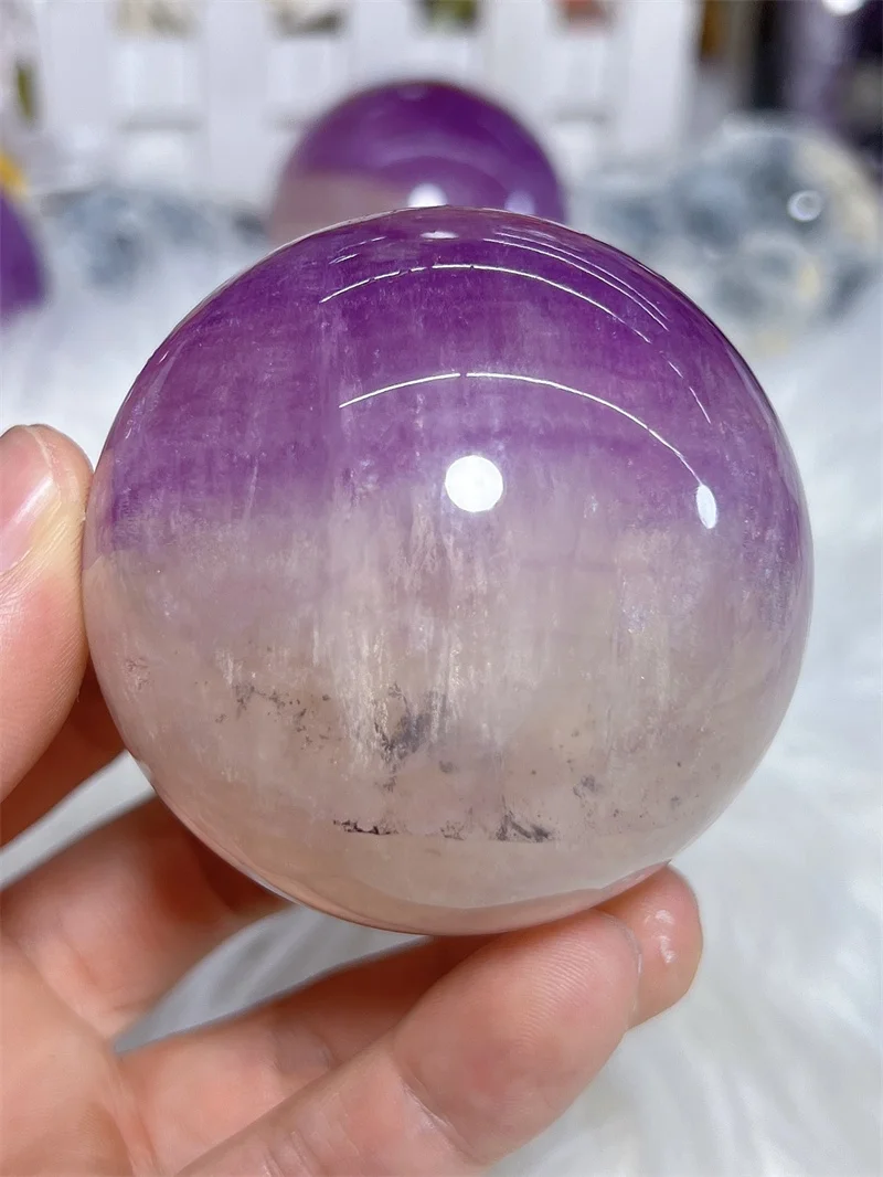 Natural Pink Purple  Fluorite Sphere With Mica Rain Bow Free Form, Carving Reiki Healing Stone Home Decoration Exquisite Gift