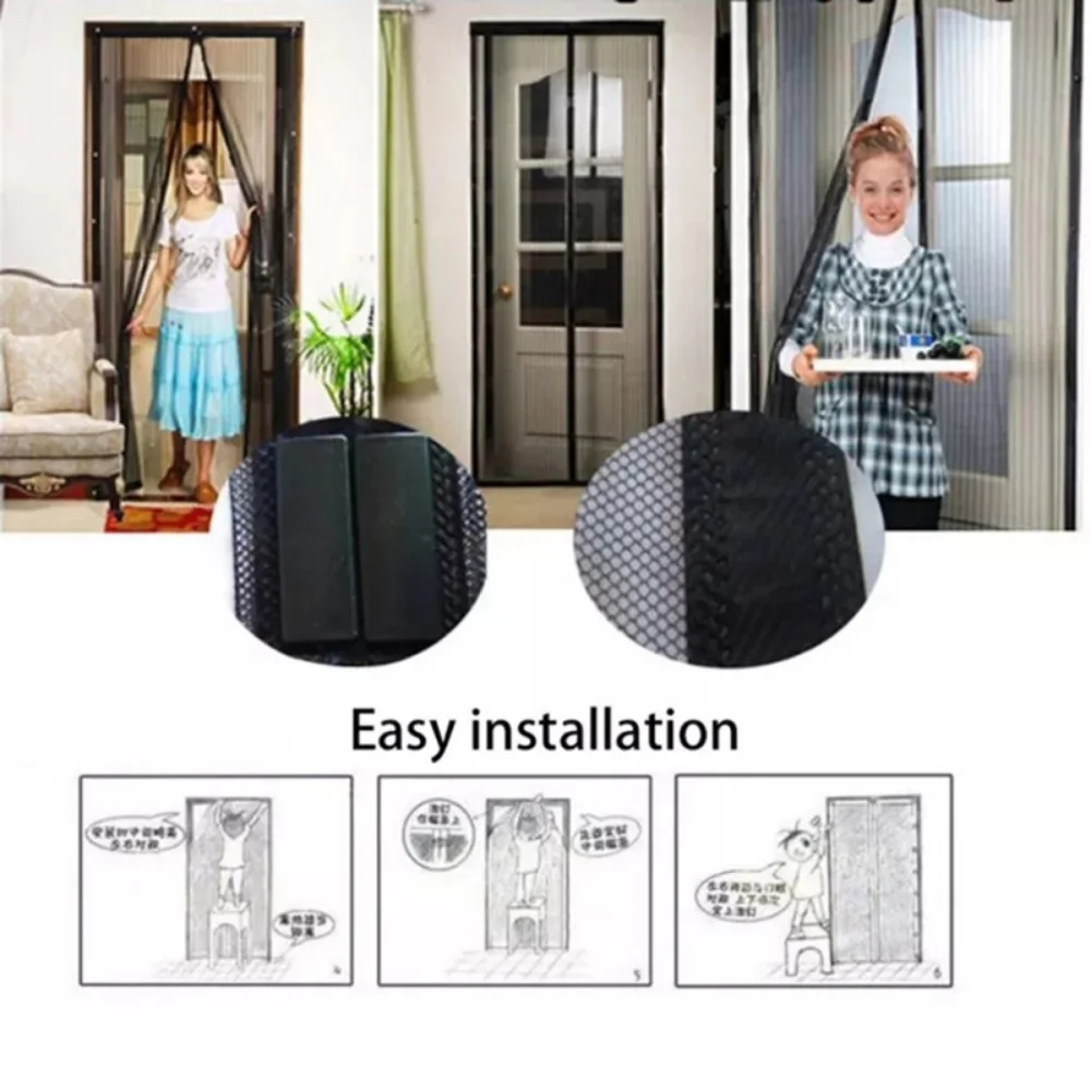 Punch-free Strong Magnetic Door Curtain Anti Bug Insect Fly Mosquito Net Side Open Style Automatic Closing Invisible Mesh Gauze