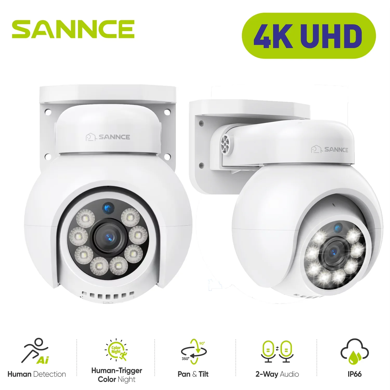 Sannce 2 uds 4K cámara POE H.265 detección humana seguimiento inteligente a todo color Onvif 8MP cámara de seguridad IP para videovigilancia