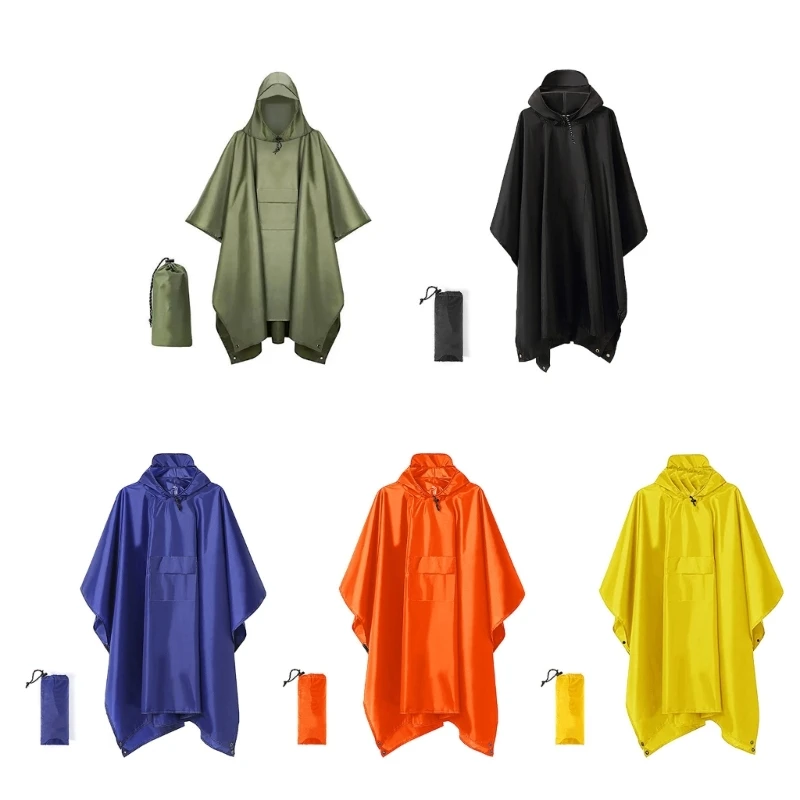 Waterproof Poncho Adult Reusable Lightweight Raincoats Poncho Waterproof with Drawstring Hood for Outdoor Hiking Camping