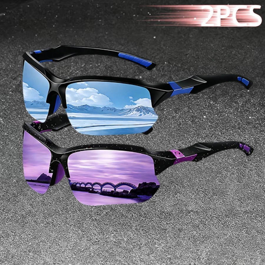 2PCS Half Frame Fashion Vintage Driving Fishing Cycling Sports Sunglasses Men Women Running  Men rock climbing Sport Sun Glasses