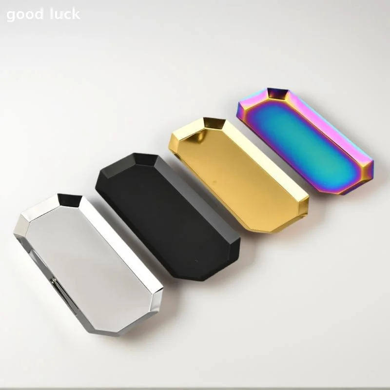 Stainless Steel Hexagonal Rhombus Shape Cosmetics Storage Table Jewelry Tray Multi-Functional Home Dining Tray Containers