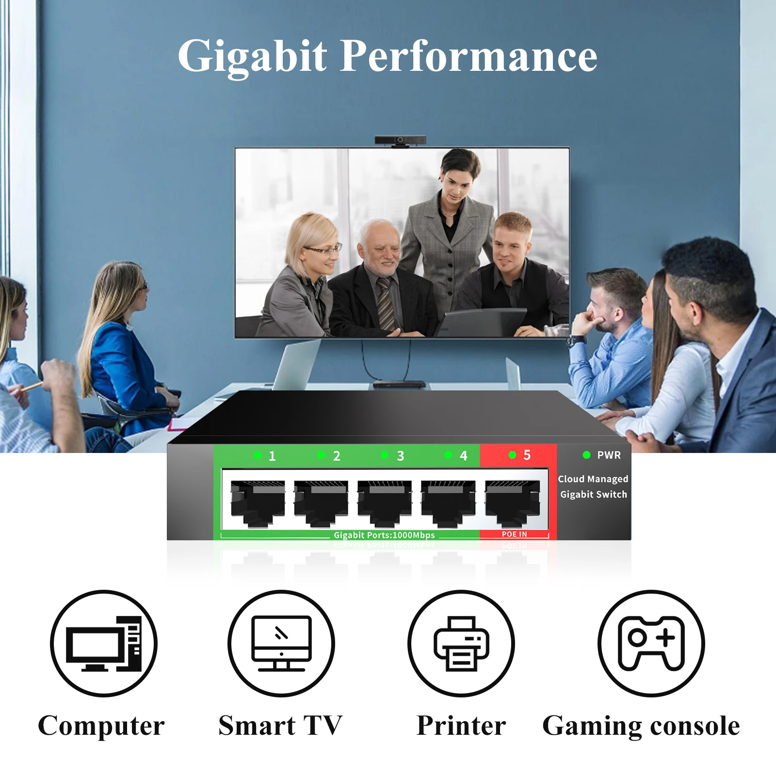 Smart Managed Switch Gigabit Ethernet Switch 5 Port Network Switch POE 100/1000Mbps Web Managed Ethernet Network Switch