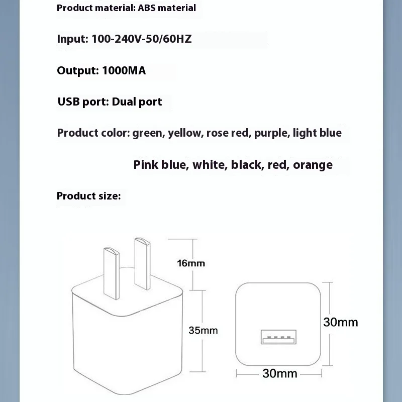 Direct Charging Mobile Phone US Standard Charger Usb Charging Head Dual Port 1A Color US Standard Plug USB Charger