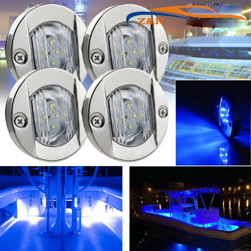 3 นิ้ว 6 LED รอบ Chrome Marine LED Transom Mount Stern Anchor นําทางกันน้ําเรือ Marine ไฟ 6-2835-SMD 12V DC