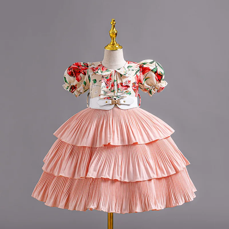 

Girls' High end Birthday Party Princess Dress 2024 New Printed Cake Dress tutu Wedding Gown Kids Dresses baby infant Dress ﻿