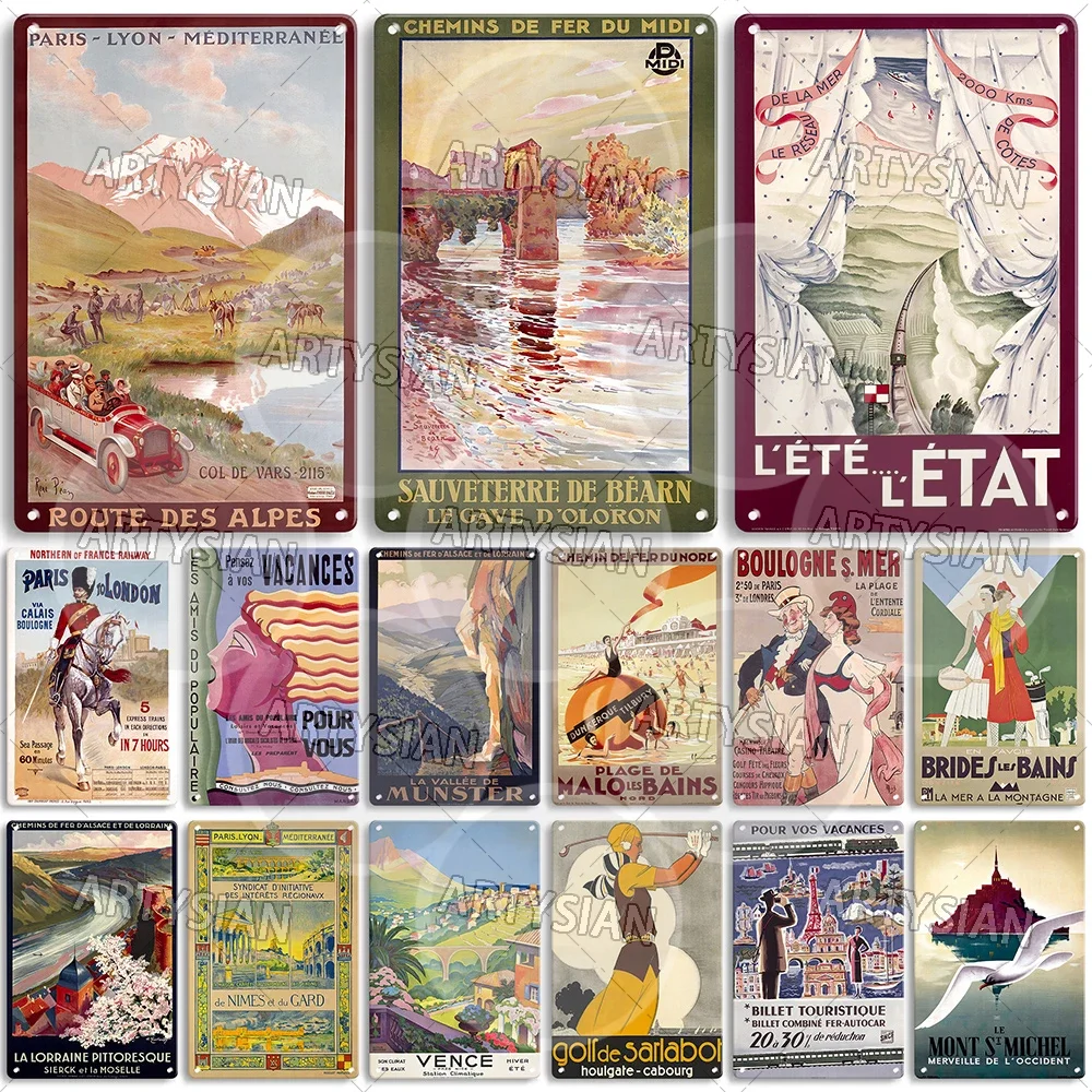 Travel Poster France Metal Sign Nice Mont Saint-Michel Côte d’Azur Malo-les-Bains Boulogne-sur-Mer Aix-les-Bains Munster Plaque