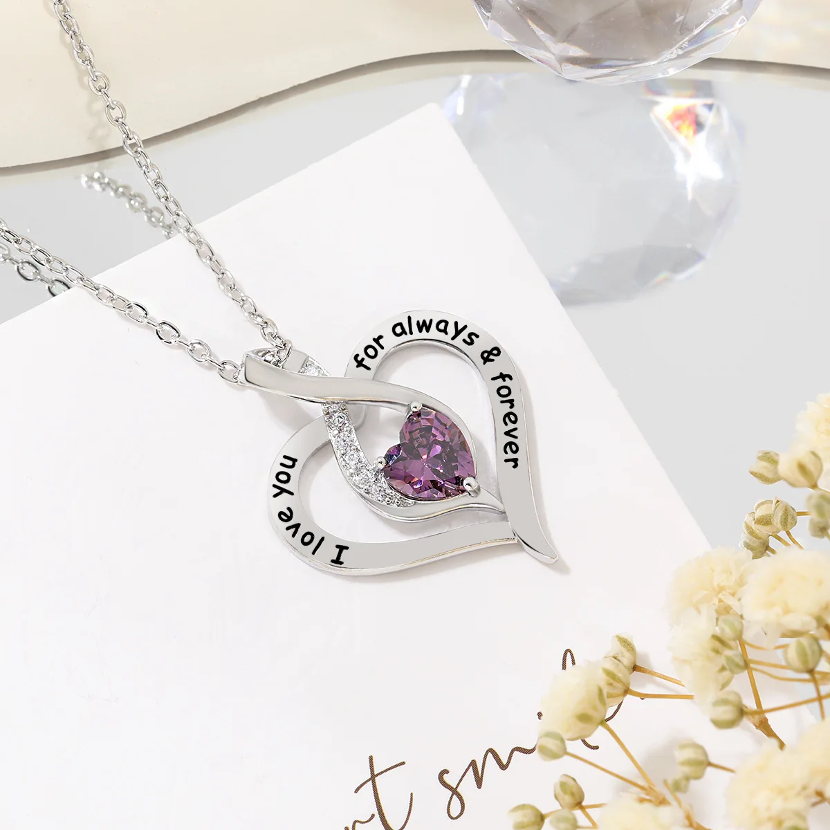 Heart Blue Cubic Zirconia Neck Necklace Women Letter "I Love You Mom" Anniversary Birthday Gift for Mother Trendy Jewelry