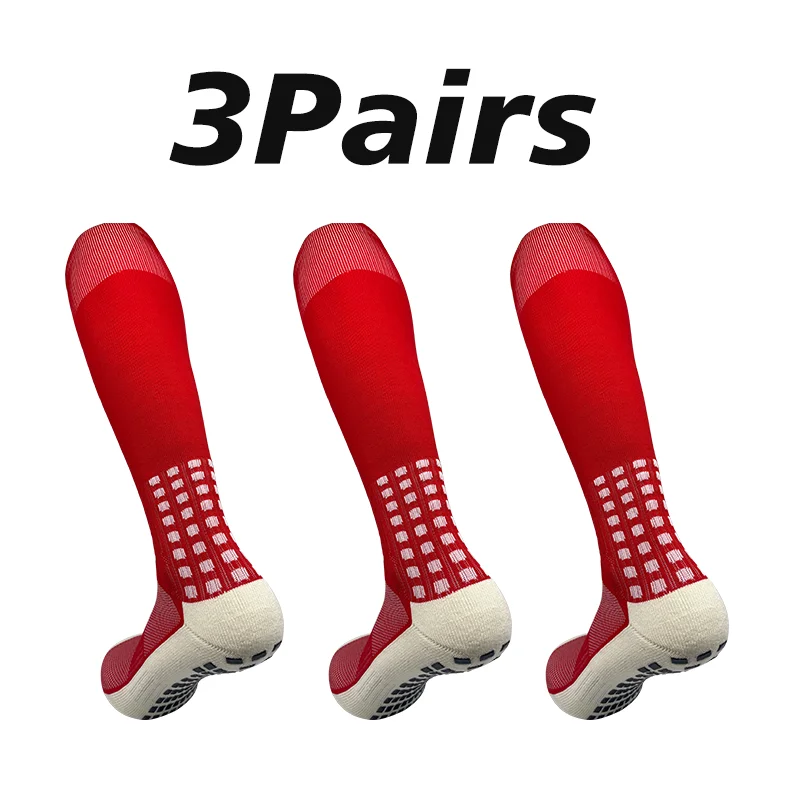 Pack Three Pairs MEN Polyester Silicone Anti-Slip Socks Three Colors Breathable Long Barrel Shock-Absorbing Football Socks