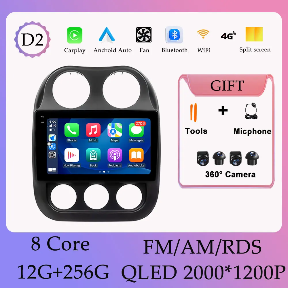 Draadloze Carplay Android 16 Autoradio Video Audi Multimedia Speler voor Jeep Compass Patriot 2009-2015 GPS Navi DSP Stereo WIFI