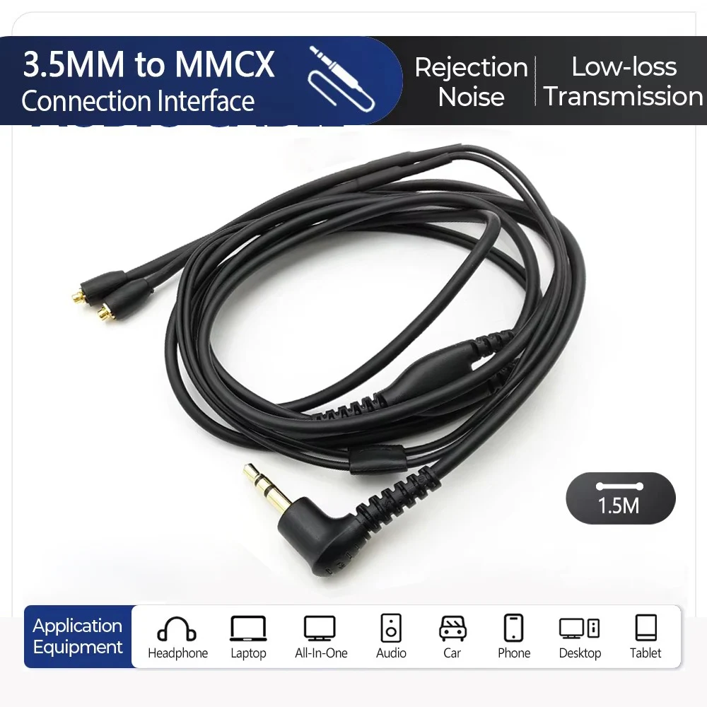 Cabo de Áudio MMCX para Fones de Ouvido SHURE SE215 SE315 SE425 SE535, Cabo de Substituição para Headsets de 3.5MM para UE900