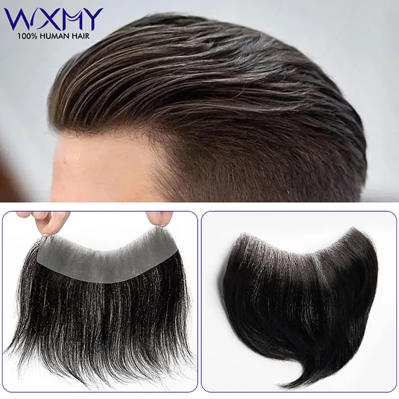 Realistic Front Hairline Thin skin Base Toupee Men Wig V Style Front Natural Human Hair Men's Forehead Hairline Male Replacement