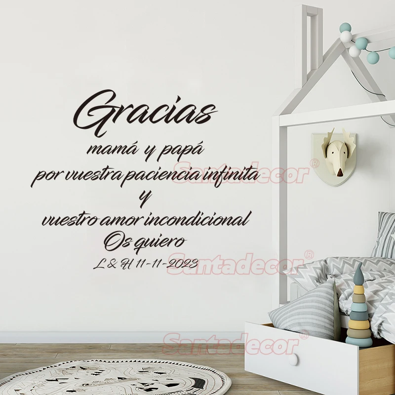 Spanish Sticker Gracias Mama Y Papa Wall Art Decal Living Room Home Decor Wallpaper Customized House Decoration Poster