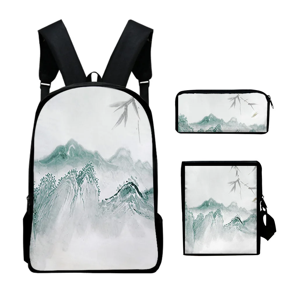 

Trendy Youthful Ink and Wash 3D Print 3pcs/Set Student Travel bags Laptop Daypack Backpack Shoulder Bag Pencil Case