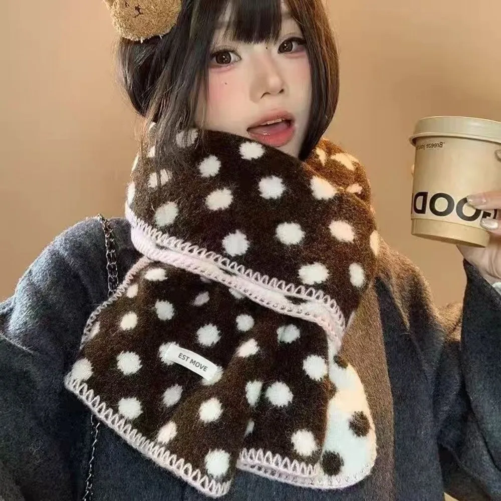 Coldproof Color-Block Polka Dot Scarf Lightweight Korean Style Wool Scarf Windproof Double-Sided Neck Warmer Women