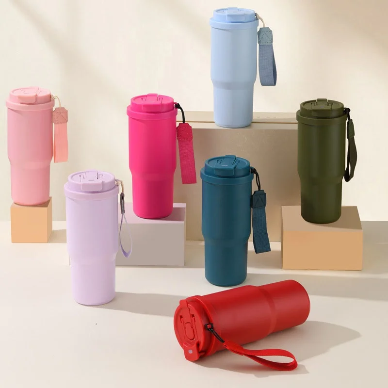 Summer Vacuum Straw Water Cup Bingba Cup Student School Water Cup  Large-capacity Thermos Cup Will Carry The Rope Coffee Cup