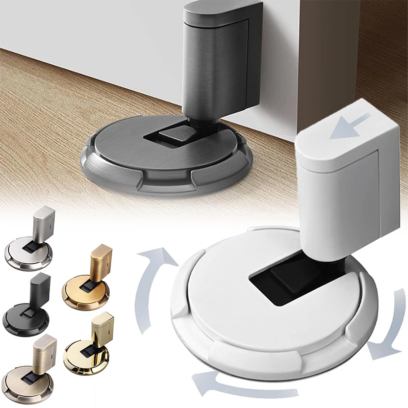 Magnetic AlloyDoor Stopper Mechanical Floor Door Stopper Punch-Free Silent Floor Door Stop Adjustable No Drilling