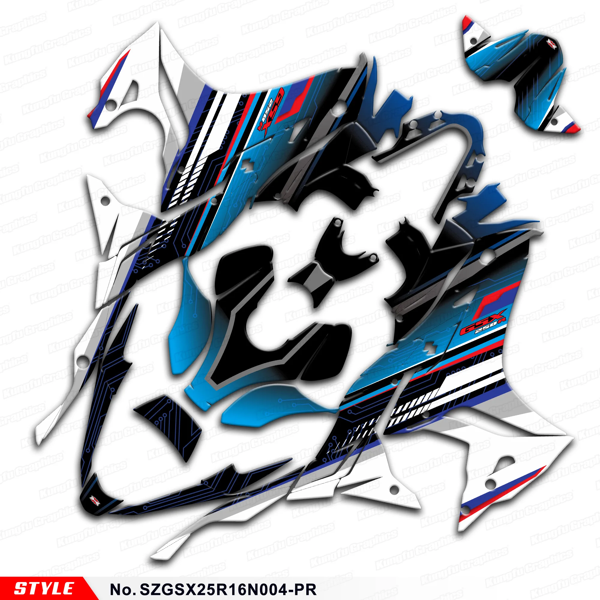 

Waterproof Adhesive Sticker Graphics Kit for Suzuki GSX250R GSX 250R 2016-2024 Fairing Refurbish, No.SZGSX25R16N004-PR