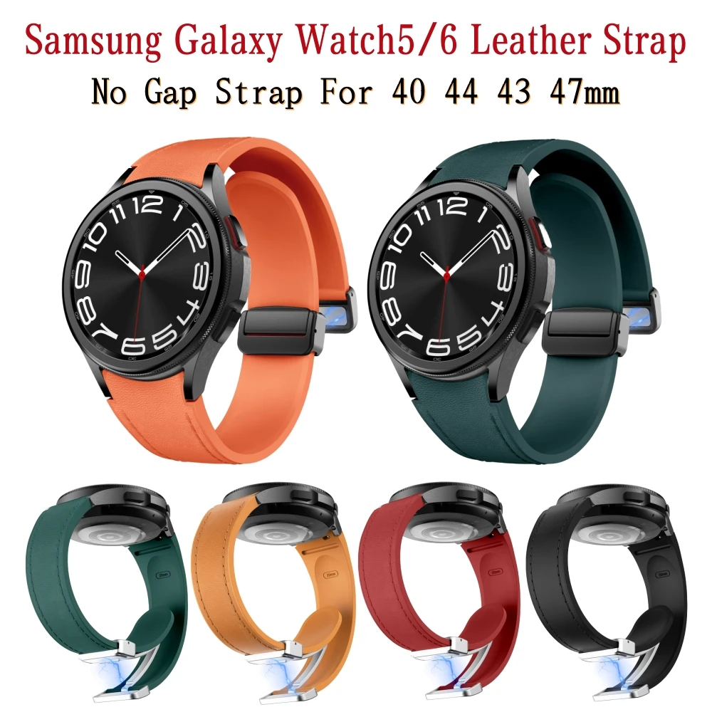 Samsung Geen Gaten Snel Fit Leren Band Watch4/5/6 40 44Mm Band Galaxy Watch6 Classic 43 47Mm Sport Polsband Riem