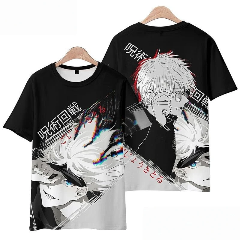 Camiseta con estampado de personaje impreso en 3D, top informal tejido, camiseta de manga corta con cuello redondo de secado rápido del anime Jujutsu Kaisen.
