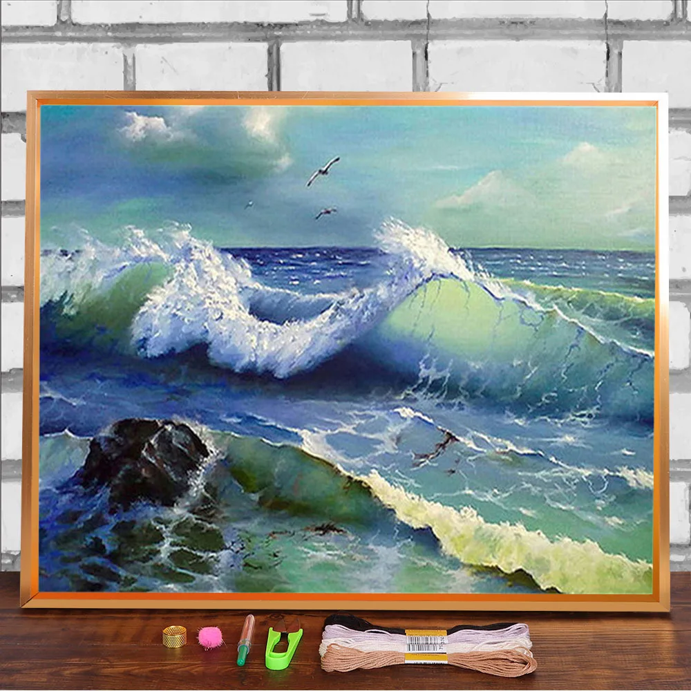 Sea View Printed 11CT Cross Stitch DIY Embroidery Complete Kit DMC Threads Sewing Needlework Hobby Handmade Gift  Stamped