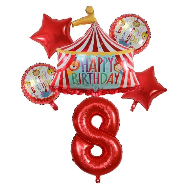 Red Circus Birthday Tent Balloons Set 32inch Foil Number Air Globos Animal Theme Party Children\'s Birthday Decorations Kids Toys