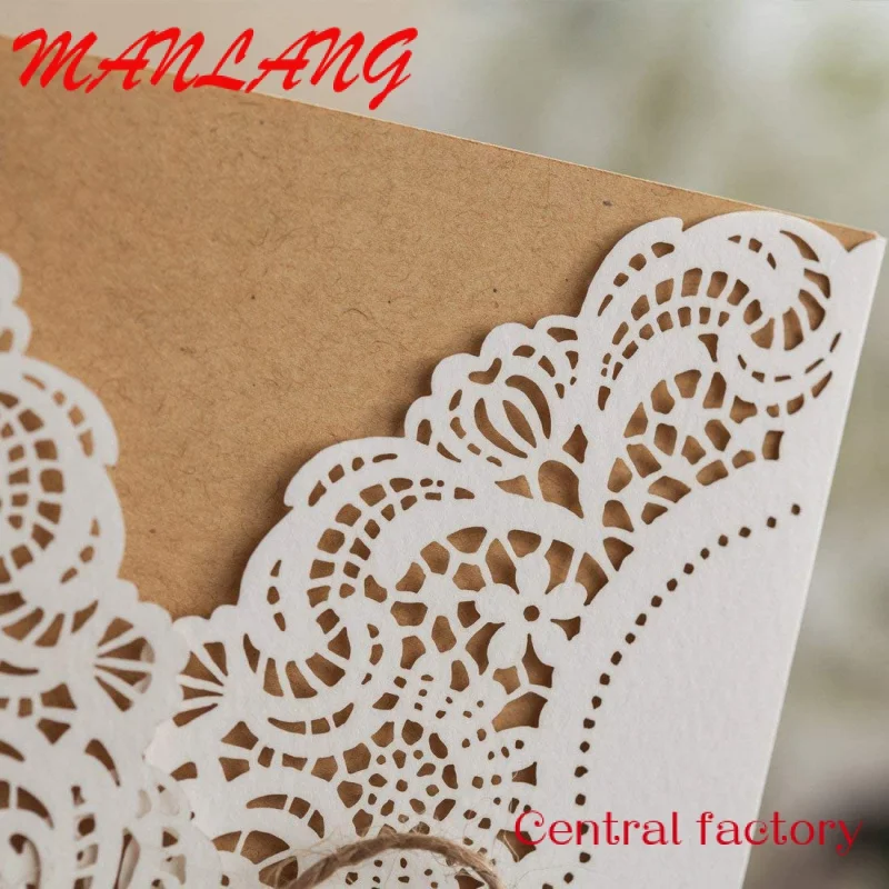 Custom  20Pcs White Laser Cut Handmade Wedding Invitations Cards Custom for Marriage Engagement with Rustic Rope Envelopes Seals