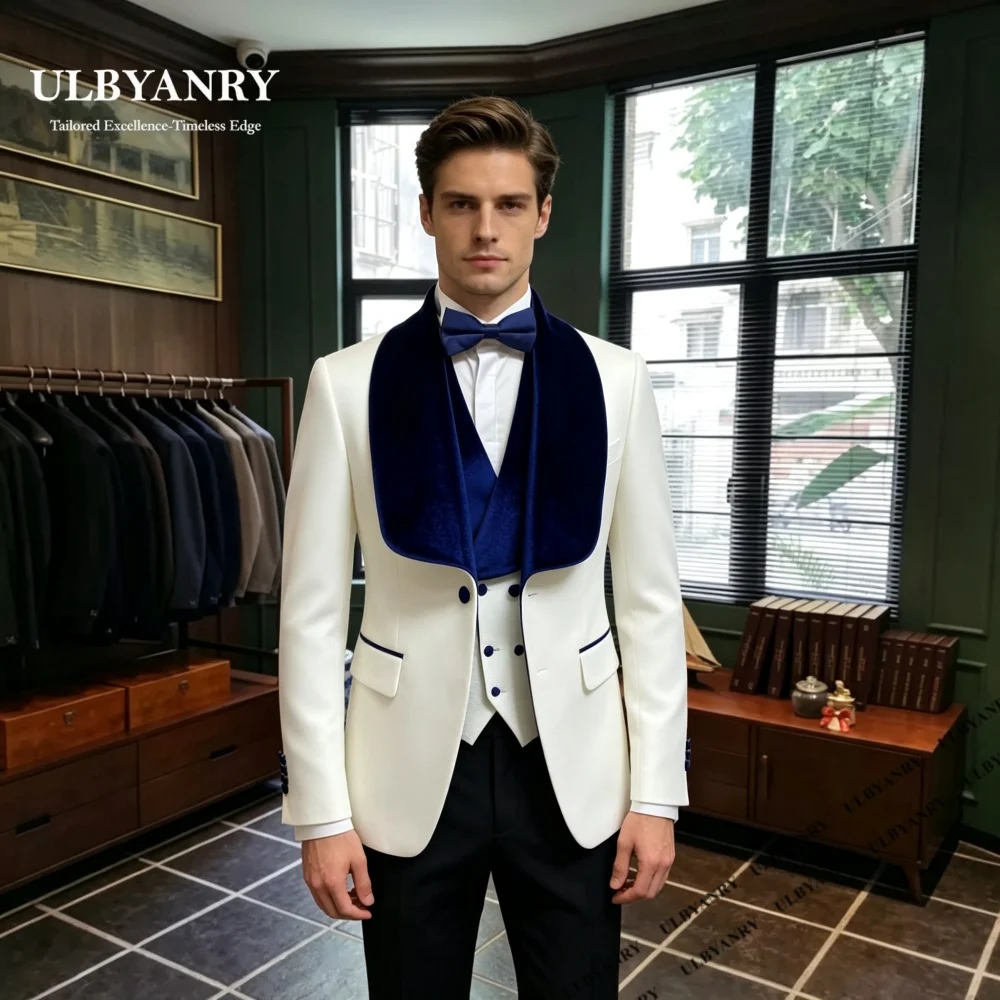 Vintage Three Pieces Suit Set for Men Formal Patchwork Tuxedo Dinner Evening Prom Suit Attire Jacket Vest Pants Customized