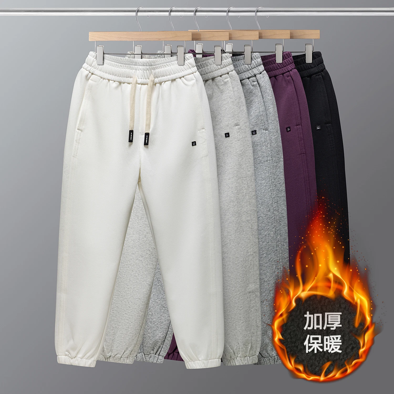 

Autumn Winter Thickened Elastic Waist Casual Sweatpants Fashion Solid Color Jogging Running Sweatpant Streetwear Men Trousers