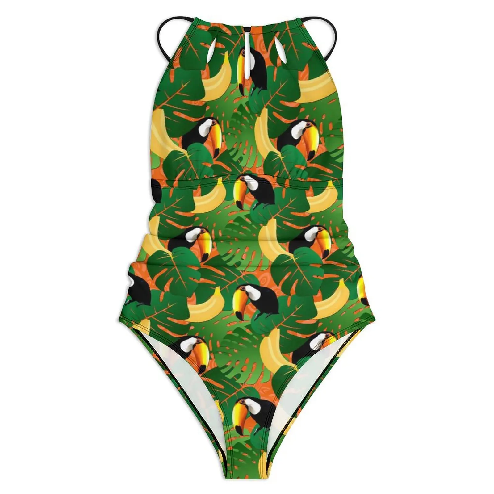 Tropical Birds Swimsuit Sexy Fun Banana Print One Piece Swimwear Push Up Bodysuit Trend Surfing Monokini