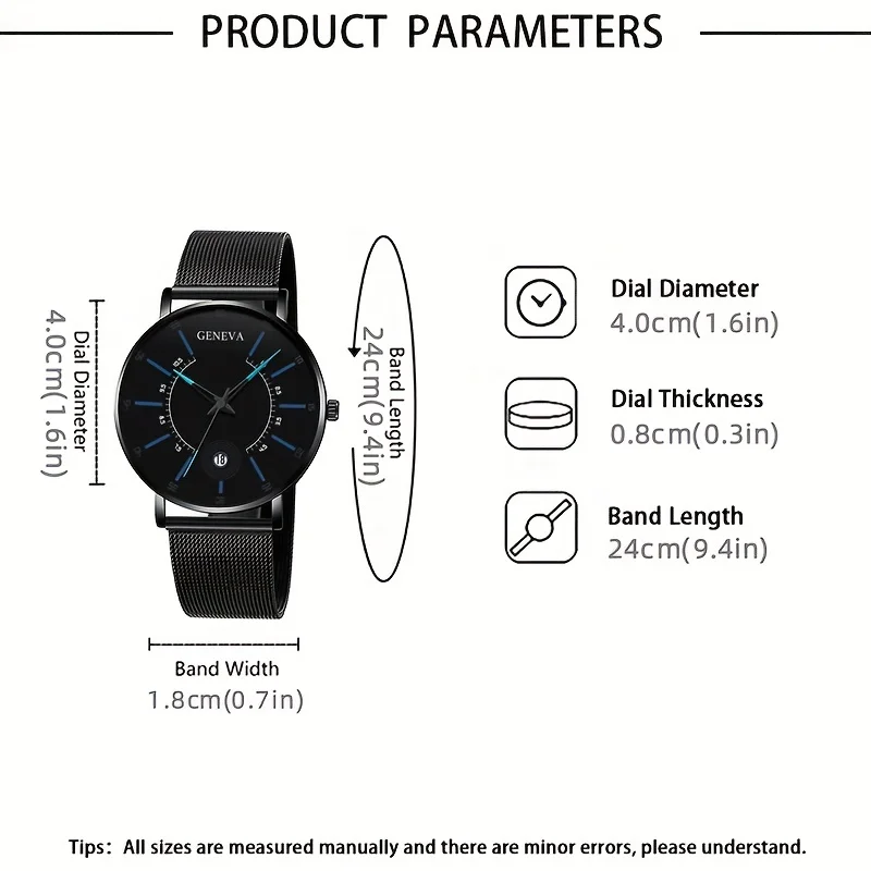 ساعة كوارتز للأعمال بسوار شبكي للرجال ، أجنحة بحبل يدوي ، قلادة بدلاية لأسنان الذئب ، الموضة ، 3 أو لكل مجموعة