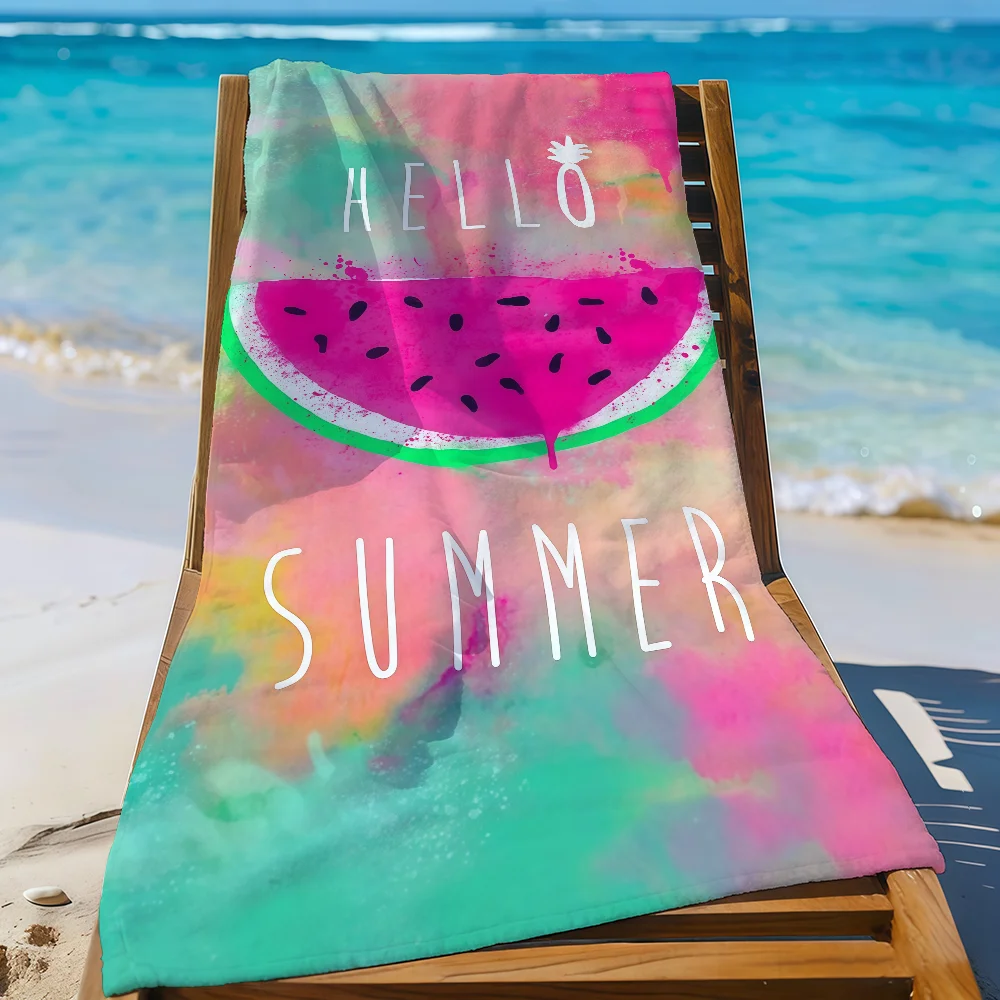 Hello Summer Watermelon-Print Towel Quick Drying Beach Towels Are Suitable For Swimming Pools Camping Yoga And The Gym