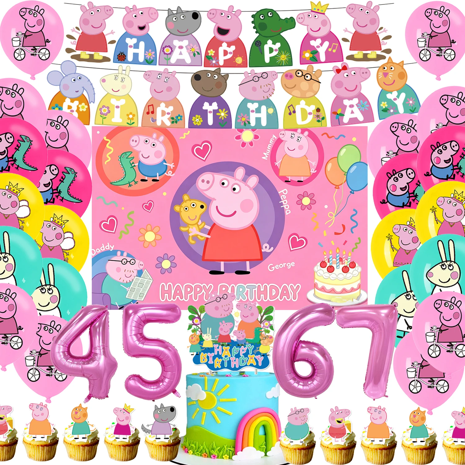 Decoración para Fiesta de Cumpleaños Infantil de Peppa Pig, Globos de George Page, Pancarta, Accesorios, Fondo para Baby Shower, Regalos para Niños