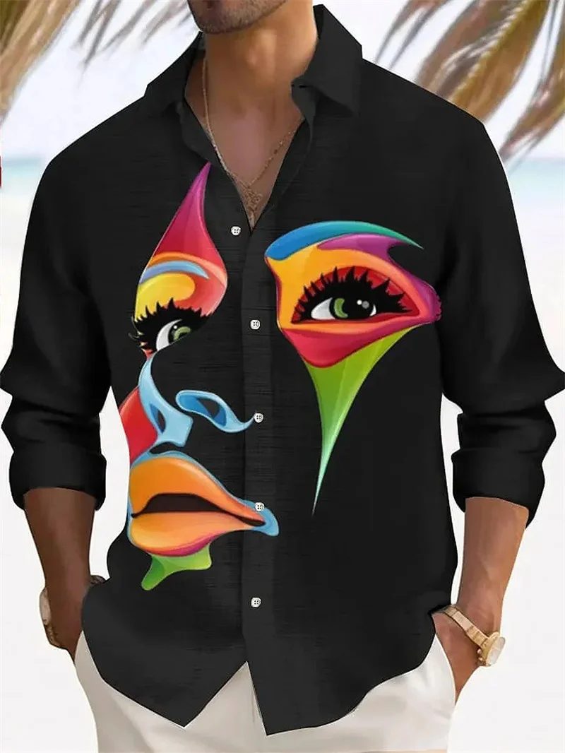 قميص رجالي مطبوع بأكمام طويلة، قميص بياقة واقفة بصدر واحد، قميص كاجوال عصري #5