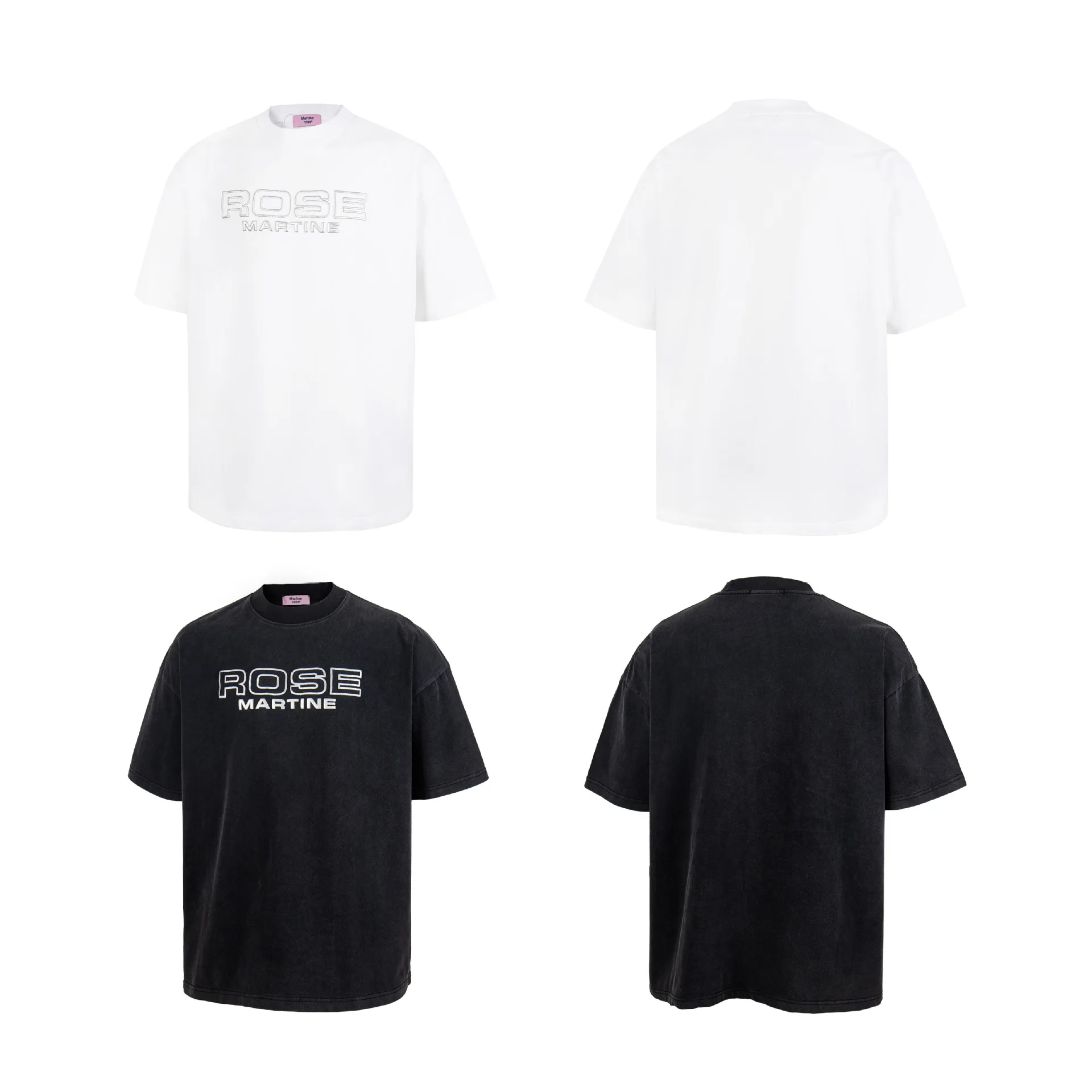 Martine Rose new metallic heat-pressed logo short-sleeved washed-out distressed casual loose round-neck T-shirt