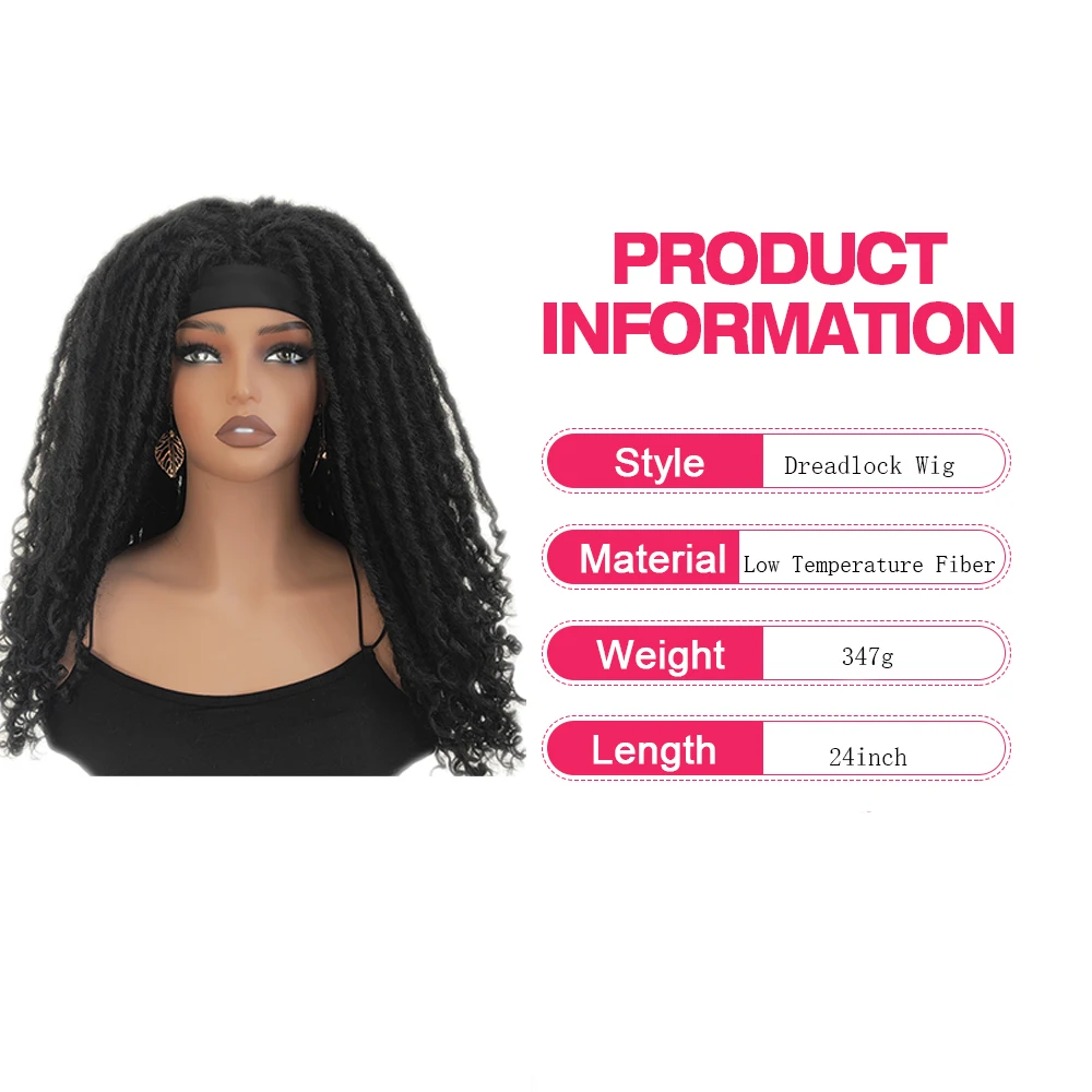 24Inches Afro Dreadlocks Headband Wig With Curly Tails Synthetic Hairband Wig For Black Women Crochet Hair Braids Wig Daily Use