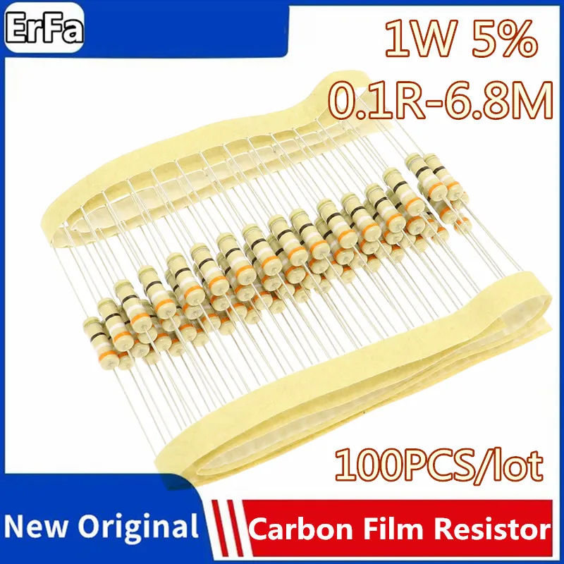 100 stücke Carbon Film Resistor 1W 5% 3,3 R 4,7 R 6,8 R 100R 220R 22K 47K 680K 9,1 R 10R 200 330 470 ohm 0,1 R ~ 6,8 M