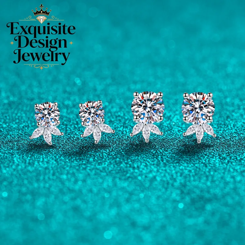 Exquisite Platinum PT950 Radiant 1-2 Carat Moissanite Goldfish Stud Earrings, Four-prong Marquise Diamond-studded Cute Earrings