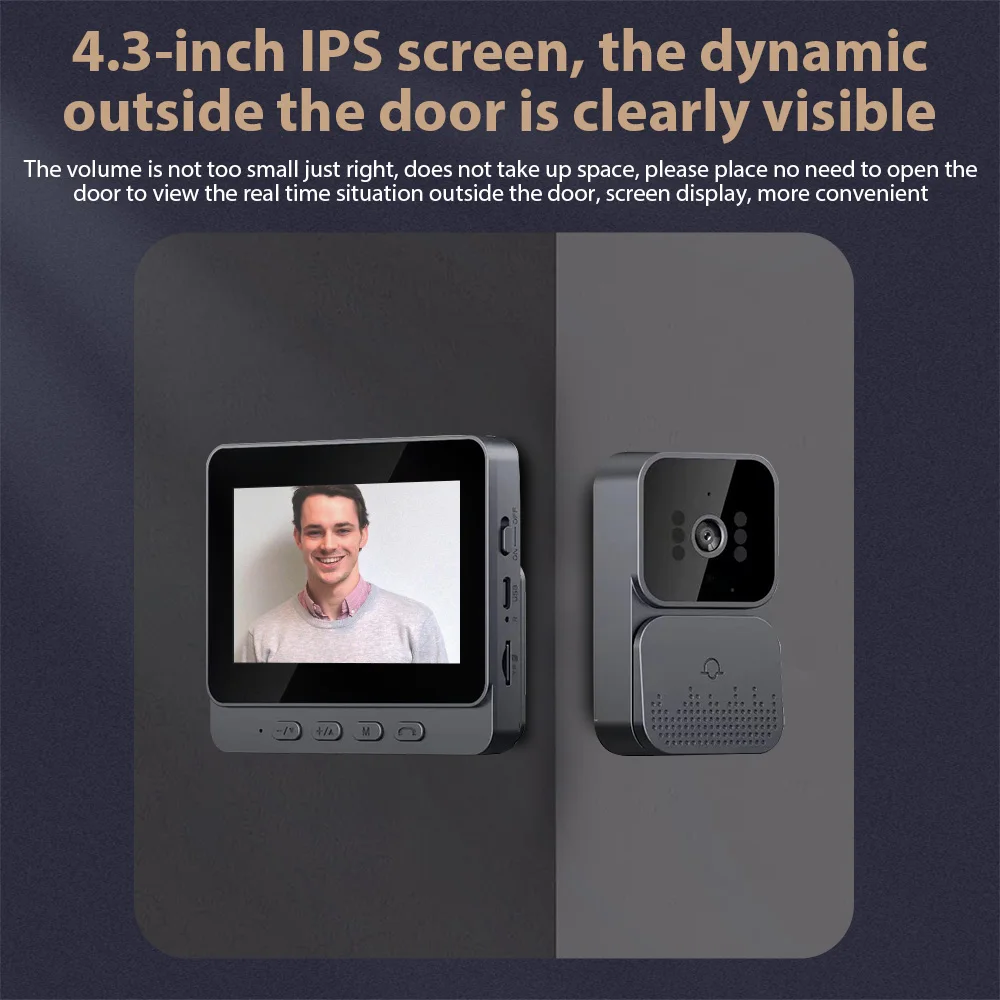 Wireless Doorbell Camera 4.3in IPS Screen 2.4G Intelligent HD Night Vision Video Monitoring Visual Intercom Doorbell