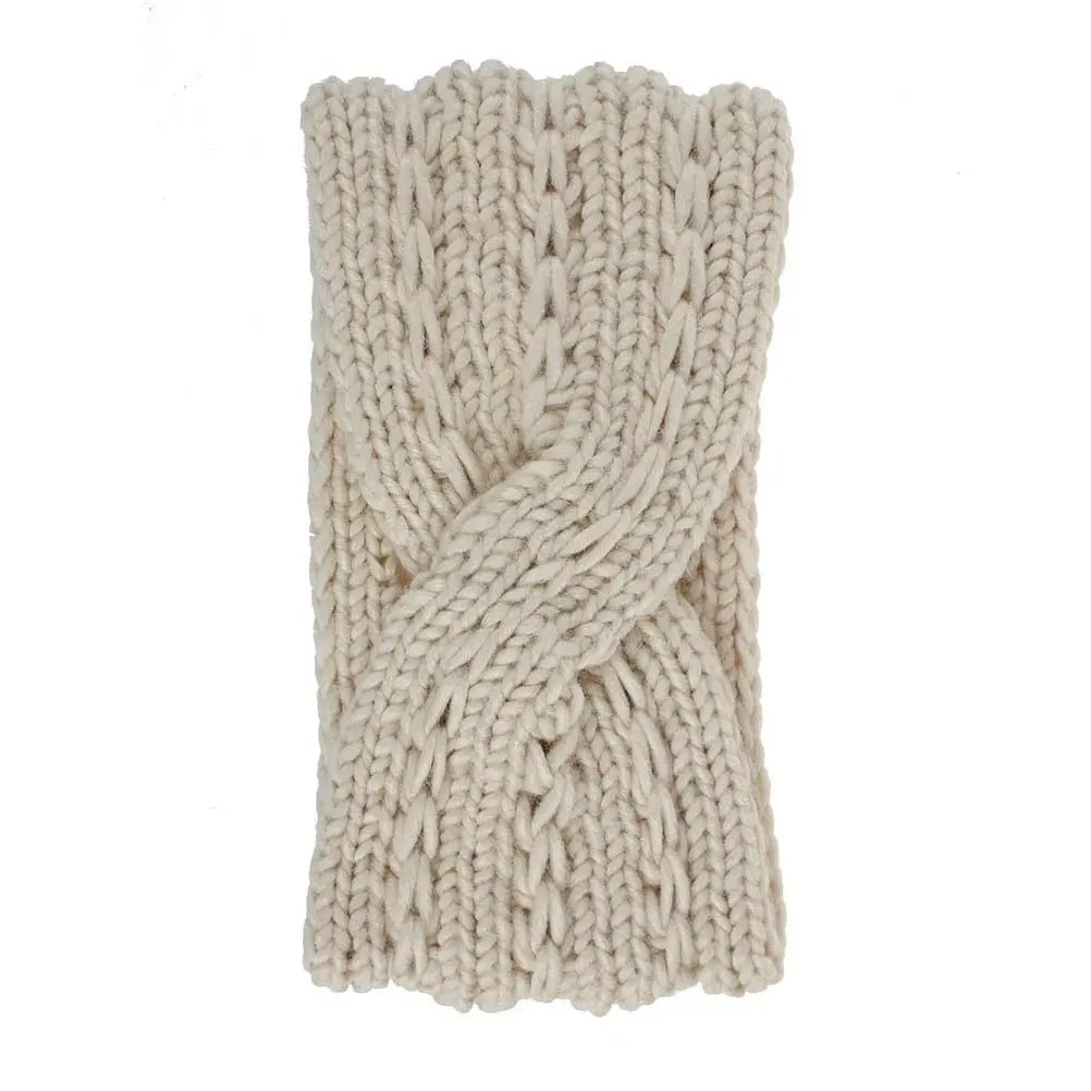 

4Pcs Knitted Headband Women Warm Woolen Yarn Hair Hoops for Winter Fall Fashion Cross Design Handmade Hair Accessories Beige