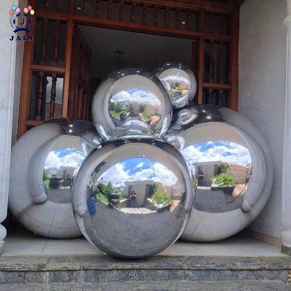 Large Sealed Colorful Sphere Inflatable Mirror Ball, Silver Hanging Reflective Mirror Balloon, Wedding Event Decor