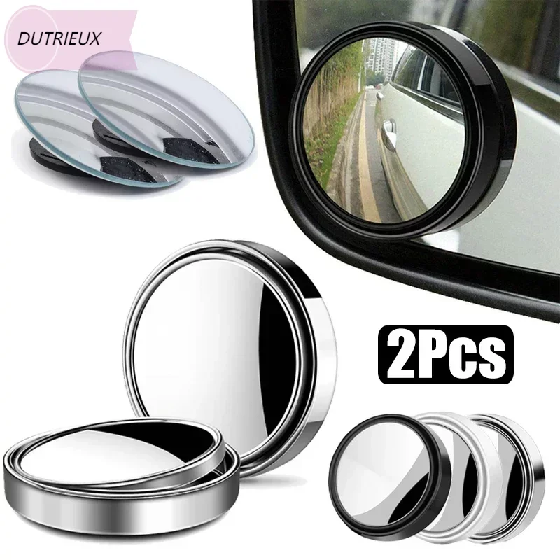 2Pcs Round Frame Convex Blind Spot Mirror Safety Driving Wide-angle 360 Degree Adjustable Clear Rearview Mirror Car Accessories