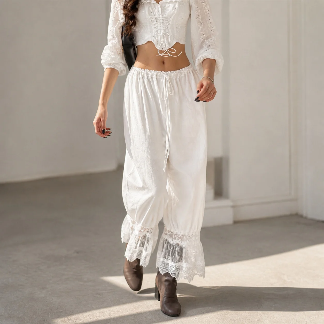 Casual Low Waist Low Rise Pants with Patchwork Capri Length Street Style Summer Slight Stretch Regular Thickness Women Pants