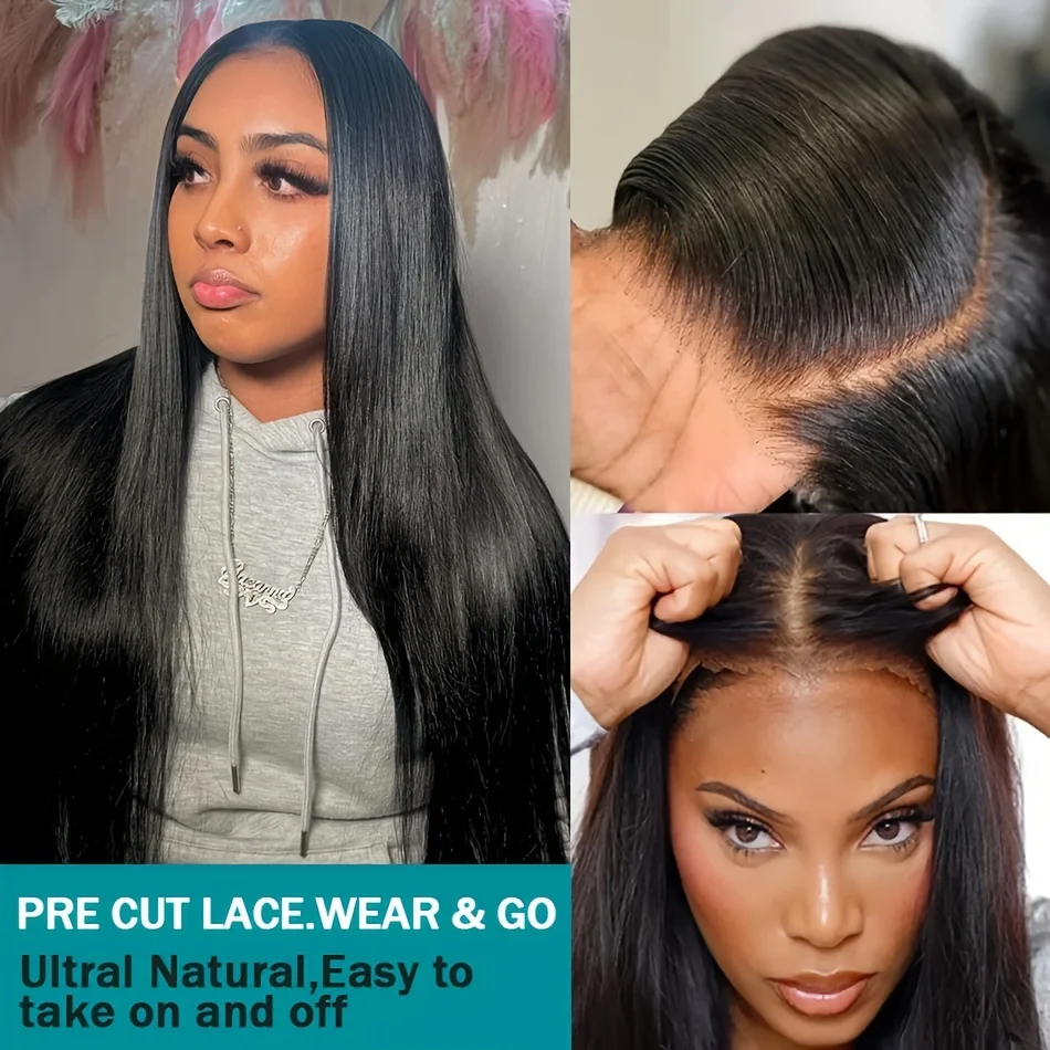 4x4 5x5 Straight Lace Front Wigs Glueless Closure Wig Black Human Hair Pre Plucked 200% Density Hd Lace Frontal Wigs Wear and Go image 5