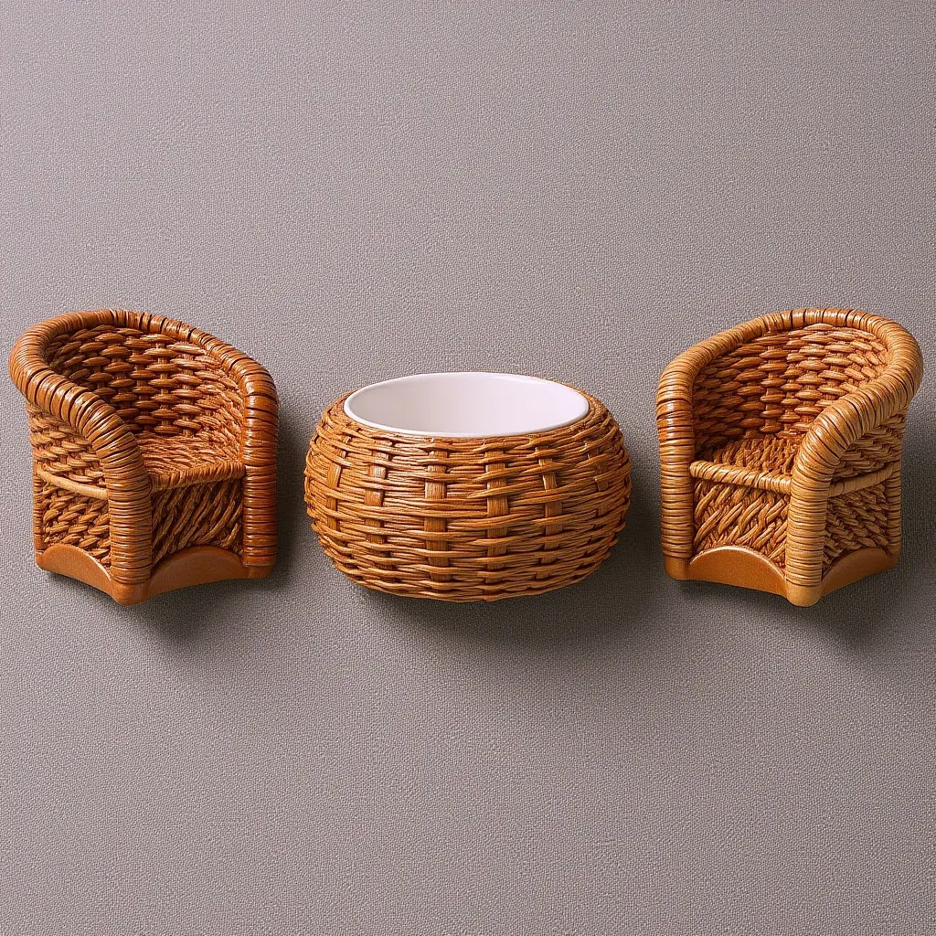 

1Set Bamboo-Inspired Mini Table and Chair Set Dollhouse Decor Accessories Multi-Functional Display Ornament Realistic Miniature