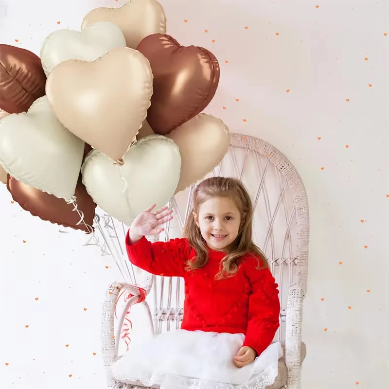 10Pcs 18inch Heart Shape Foil Balloons Set Coffee Caramel Heart Foil Balloons for Engagement Brithday Baby Shower Wedding Decor image 3