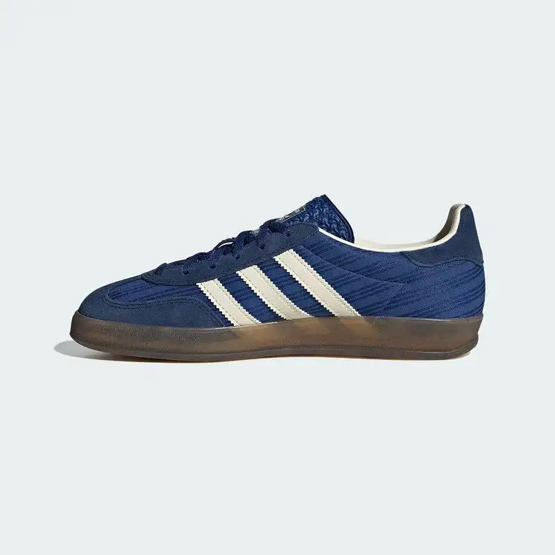 Adidas Originals JS1410 Ladies Retro Deep Blue Flat Trainers Leather Mix Upper Soft Lining Daily Street Walking Sneakers