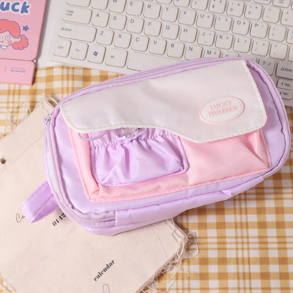 Large Capacity Macaron Color Pencil Bag Multi-layered Cosmetic Storage Stationery Storage Bag Creative Zipper Pen Pencil Case