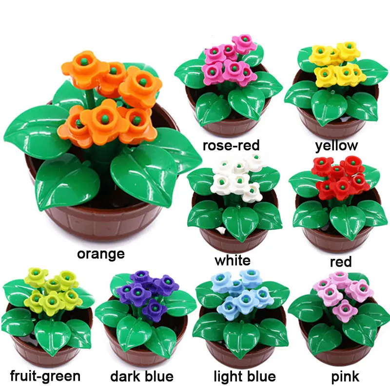 Small  Building Block The Model Colorful Flowers 1set  Plant Landscape with A Flower Pot  Compatible with LEGO Garden