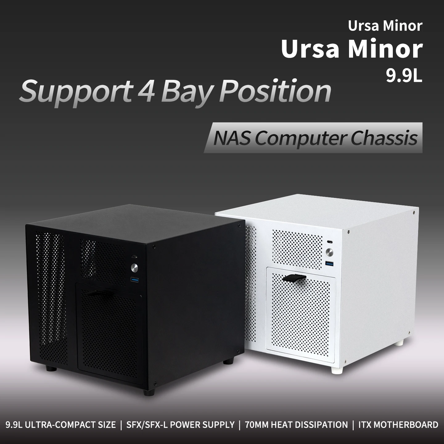 

Ursa Minor NAS Chassis 4 Bay Mini-ITX Case, 9.9L Compact Design Supports SFX/SFX-L PSU & 70mm CPU Cooler for Home Server Storage
